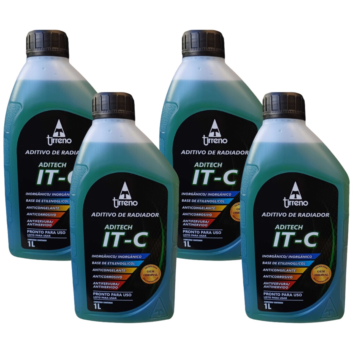 Kit 4 Litros Aditivo Radiador Pronto Para Uso Tirreno Inorgânico IT-C Verde Veículos até anos 90
