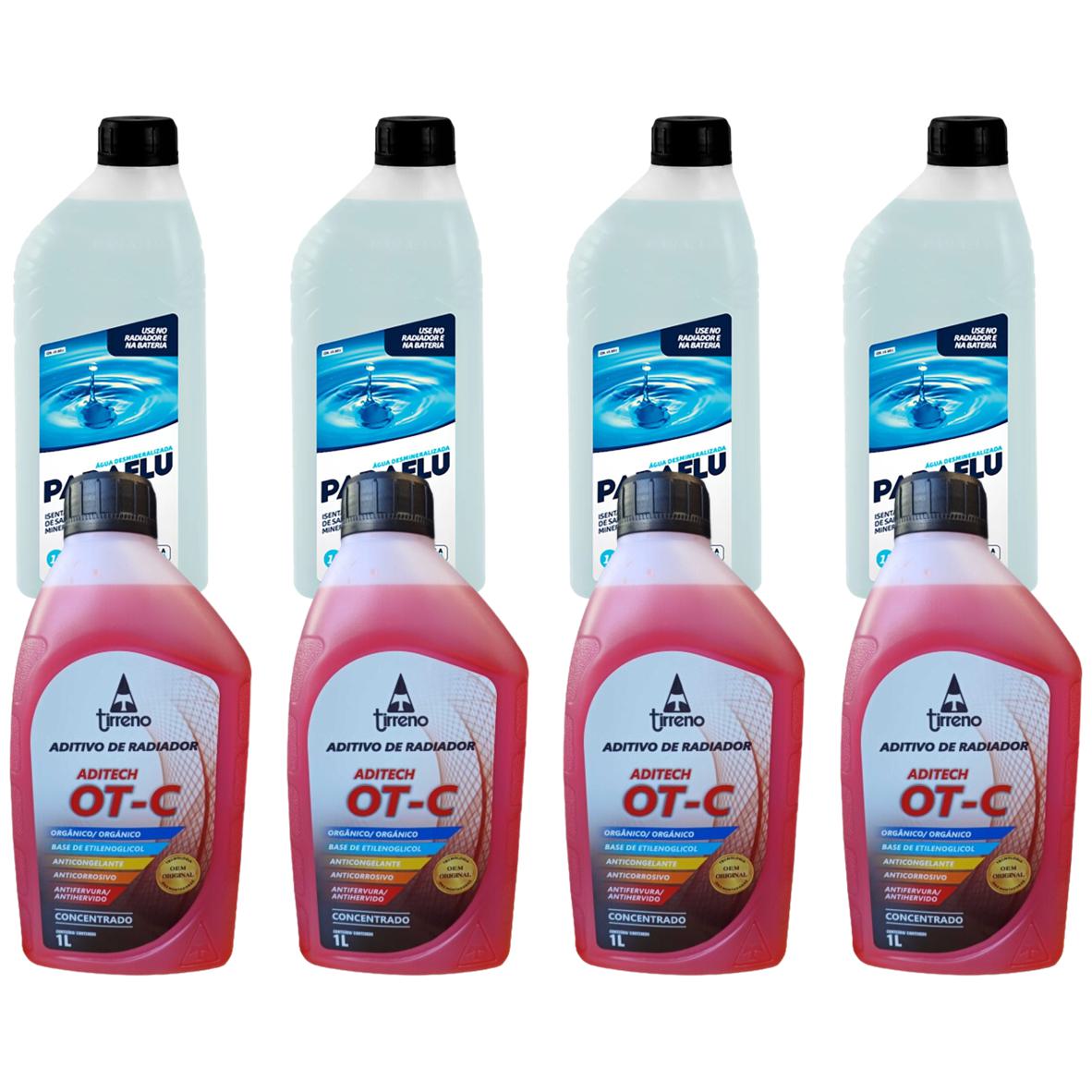 Kit 4 Litros Aditivo Radiador Concentrado Tirreno Orgânico OT-C Laranja + 4 Litros Água Desmineralizada