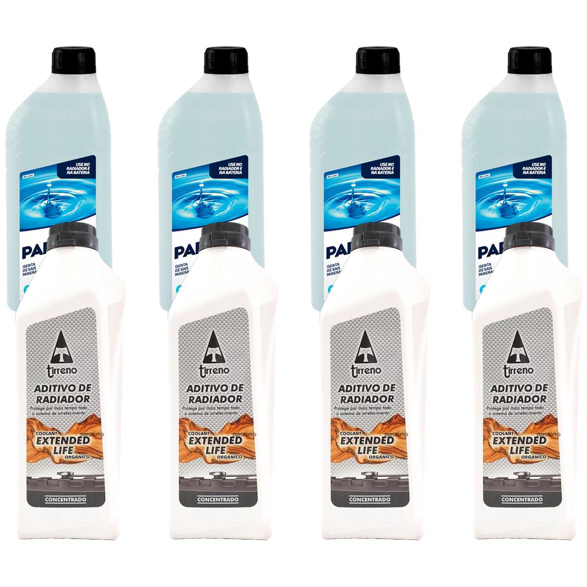 Kit 4L Aditivo Radiador Extended Life Tirreno + 4L Água Desmineralizada Paraflu