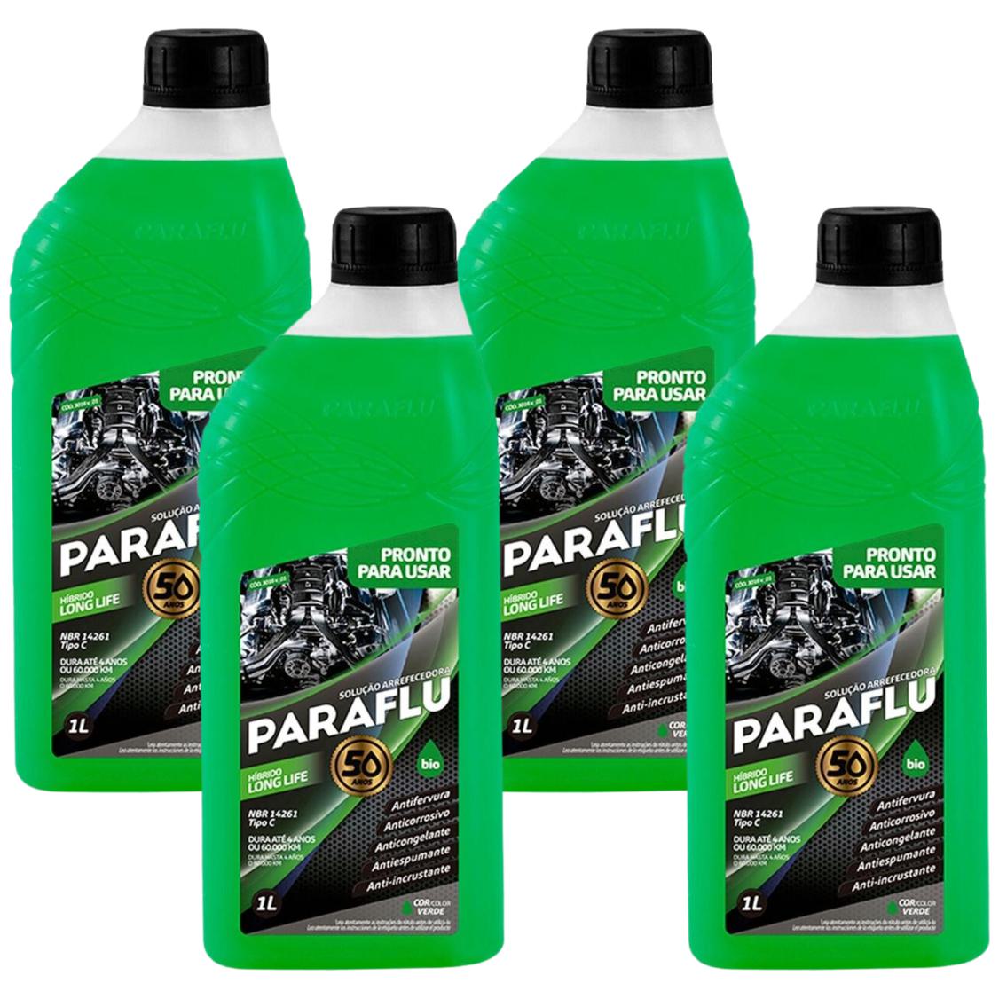 Kit 4 Litros Aditivo Radiador Pronto Para Uso Paraflu Bio Híbrido Verde