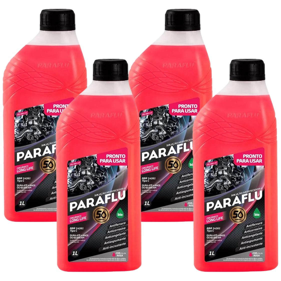 Kit 4 Litros Aditivo Radiador Pronto Para Uso Paraflu Bio Orgânico Rosa