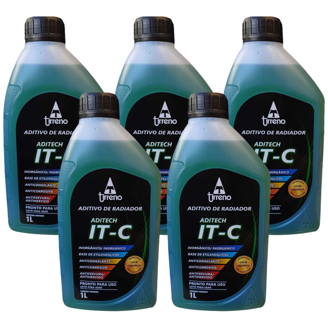Kit 5 Litros Aditivo Radiador Pronto Para Uso Tirreno Inorgânico IT-C Verde Veículos até anos 90
