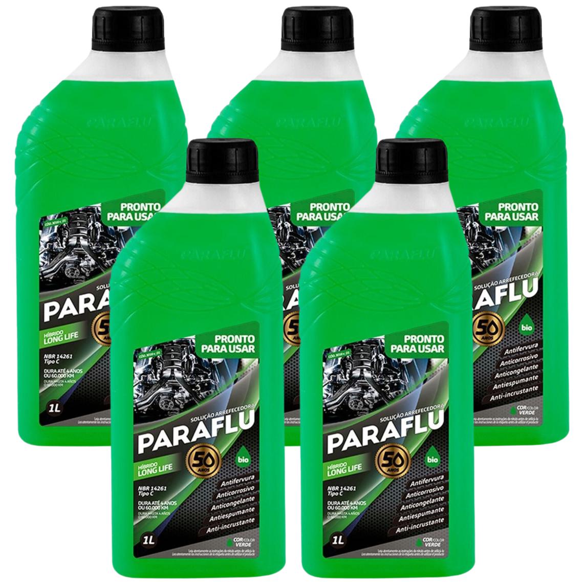 Kit 5 Litros Aditivo Radiador Pronto Para Uso Paraflu Bio Híbrido Verde