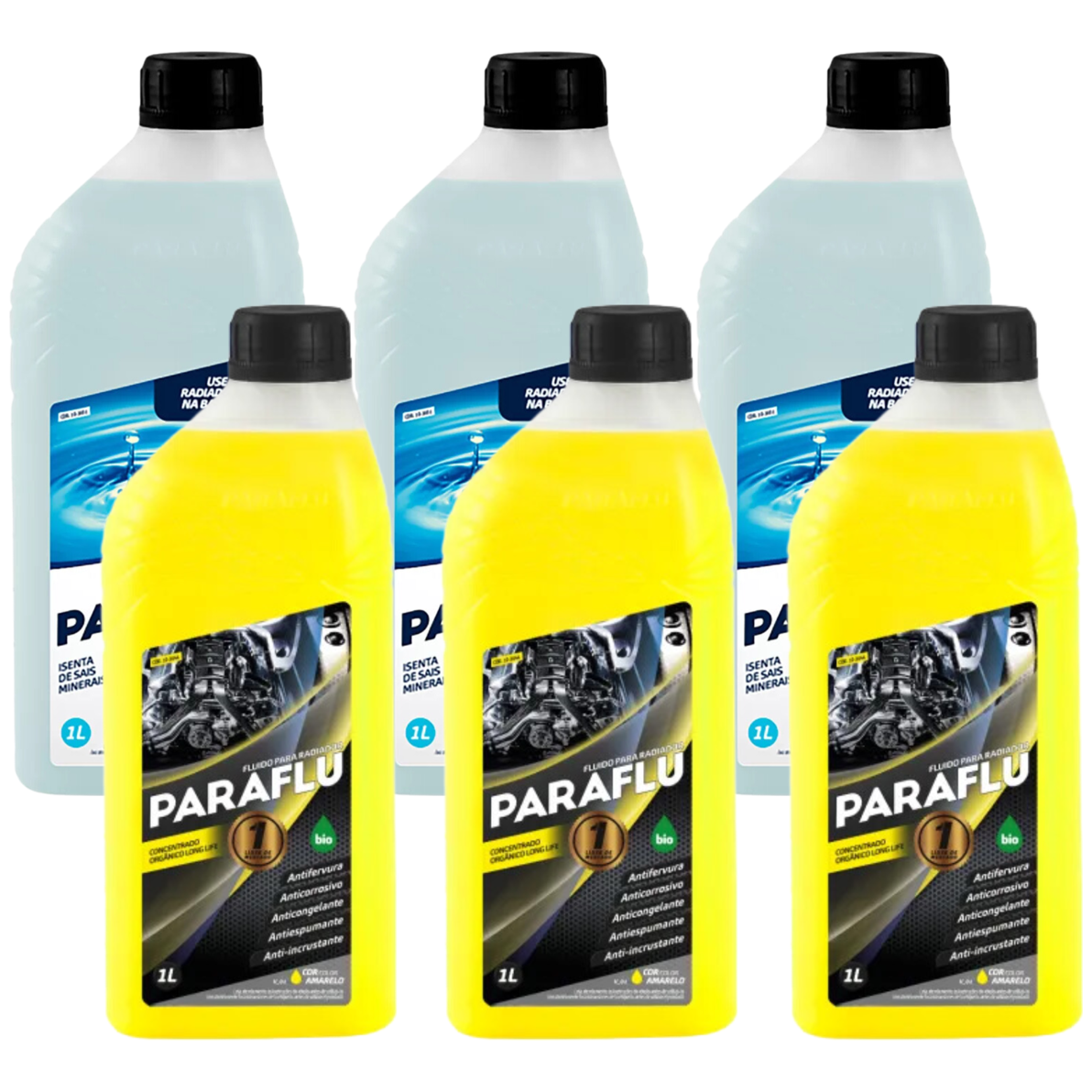 Kit 6 Litros com 3L Aditivo Radiador Amarelo + 3L Água - Paraflu - 10-3031/10-3044