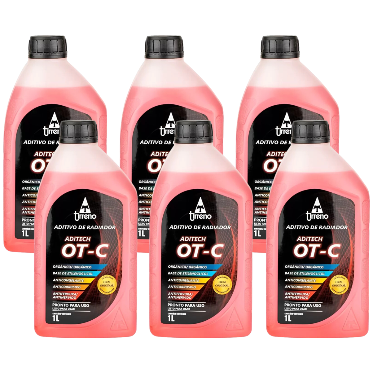Kit 6 Litros Aditivo Radiador Pronto Para Uso Tirreno Orgânico OT-C Laranja