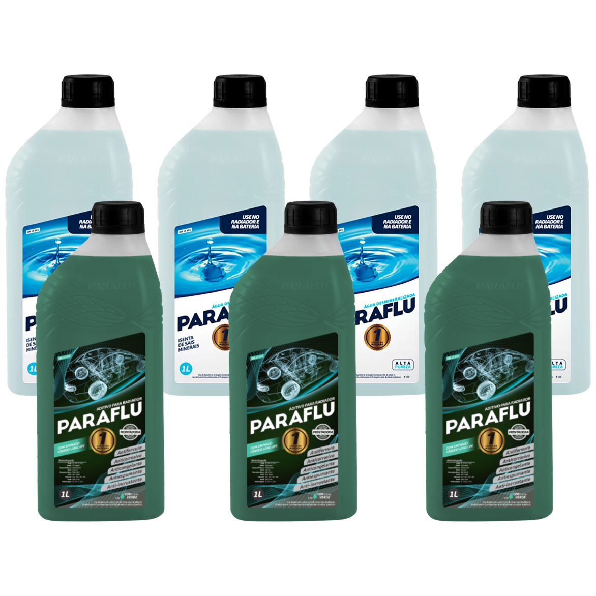 Kit 7 Litros com 3L Aditivo Radiador Verde + 4L Água - Paraflu - 10-3031/10-3055