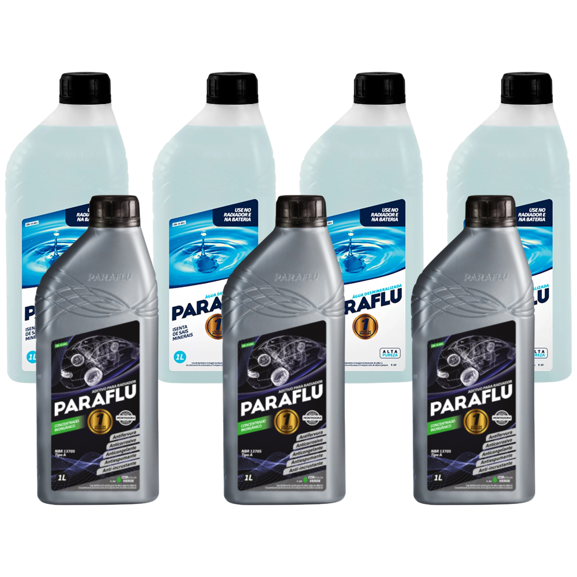 Kit 7 Litros com 3L Aditivo Radiador Verde + 4L Água - Paraflu - 10-3007/10-3031