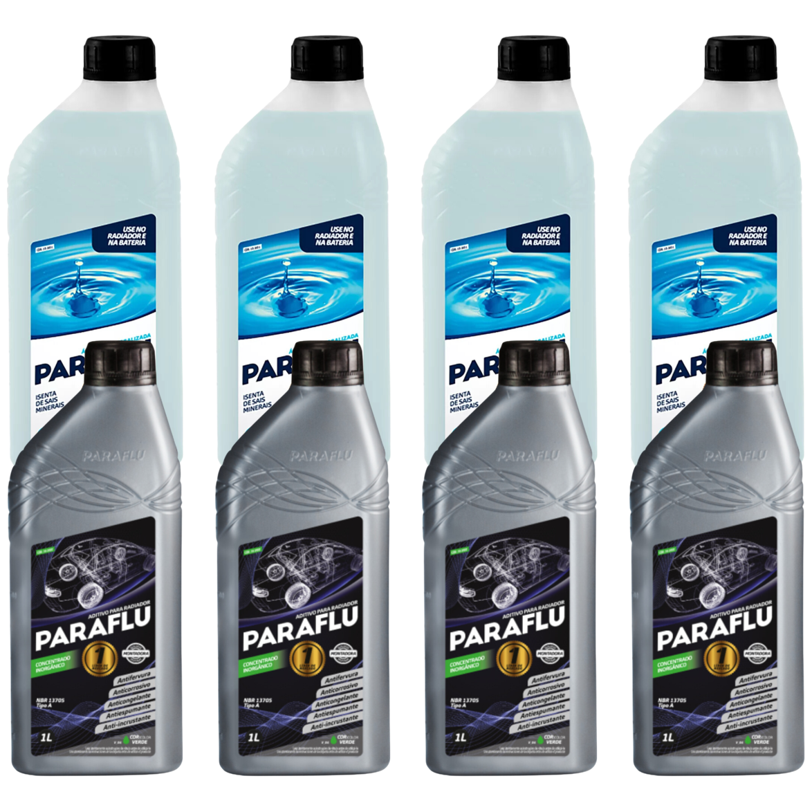 Kit 8 Litros com 4L Aditivo Radiador Verde + 4L Água - Paraflu - 10-3007/10-3031