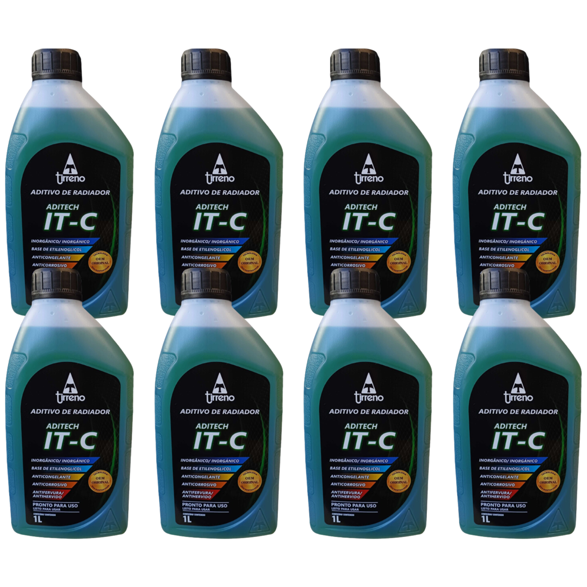 Kit 8 Litros Aditivo Radiador Pronto Para Uso Tirreno Inorgânico IT-C Verde Veículos até anos 90