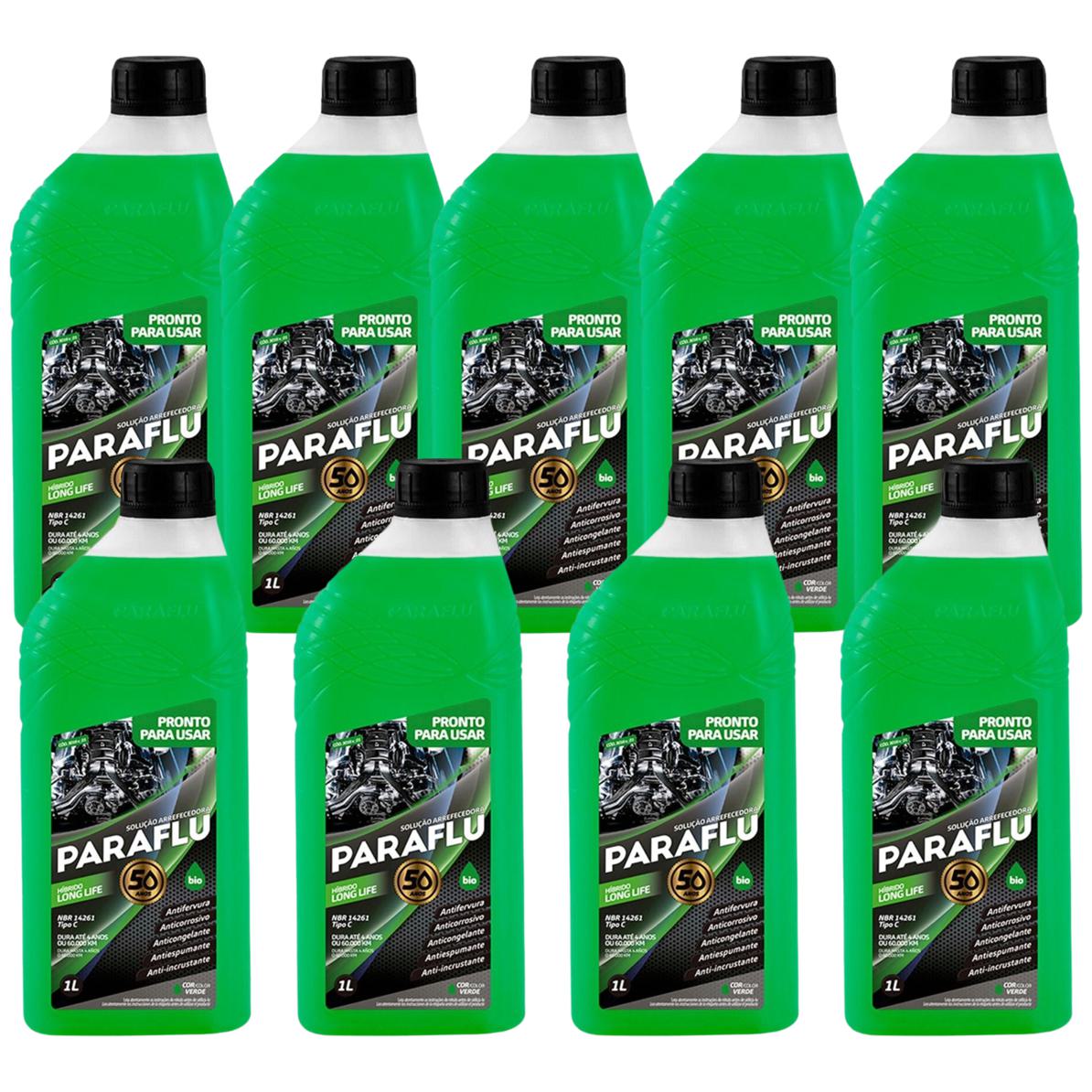Kit 9 Litros Aditivo Radiador Pronto Para Uso Paraflu Bio Híbrido Verde