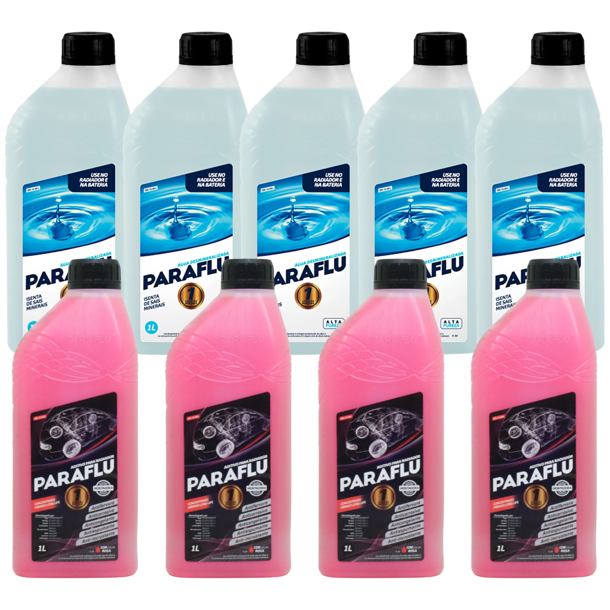 Kit 9 Litros com 4L Aditivo Radiador Rosa + 5L Água - Paraflu - 10-3031/10-3054