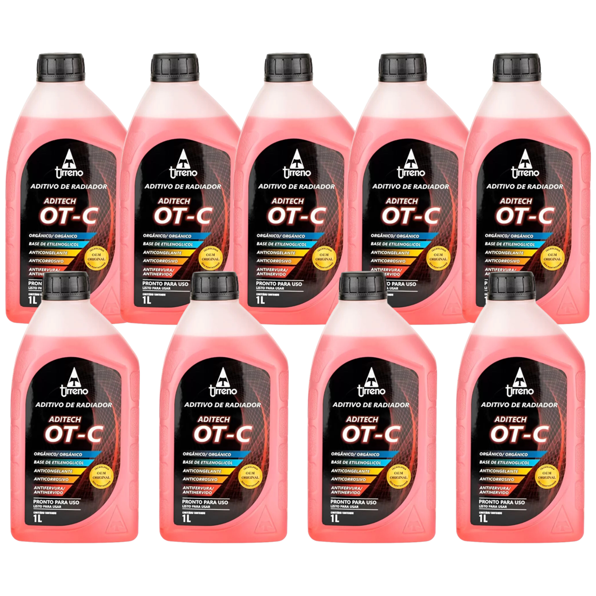 Kit 9 Litros Aditivo Radiador Pronto Para Uso Tirreno Orgânico OT-C Laranja