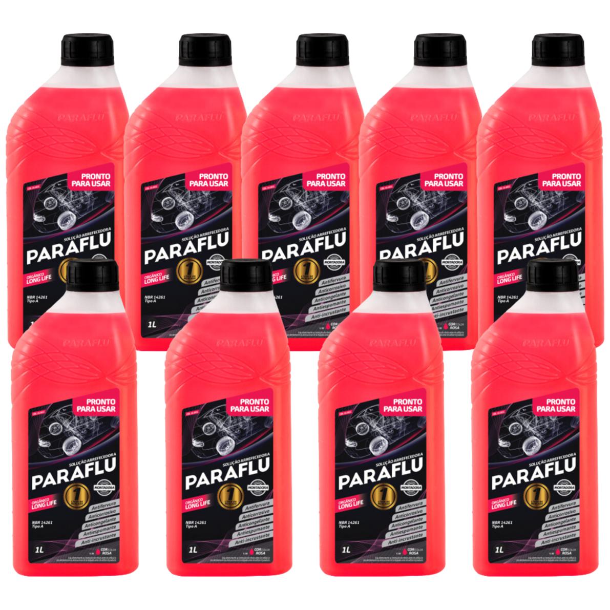 Kit 9 Litros Aditivo Radiador Pronto Para Uso Paraflu Montadora Orgânico Rosa