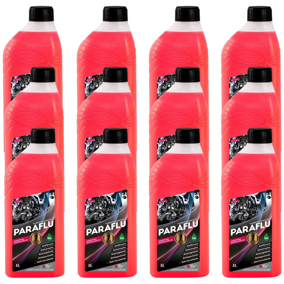 Kit 12 Litros Aditivo Radiador Concentrado Paraflu Bio Orgânico Rosa