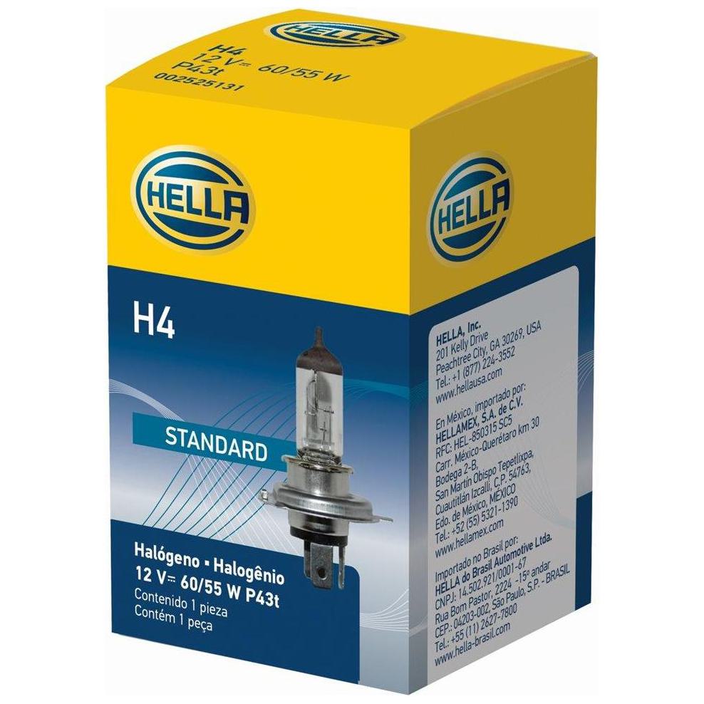 Lâmpada Halógena Amarela H4 12V 60/55W 3200K - Hella - H4