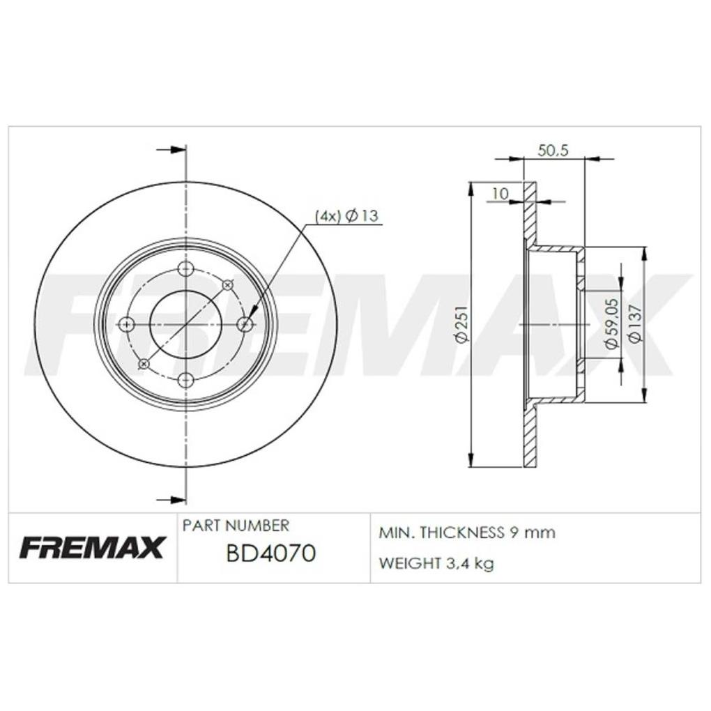 Par de Discos de Freio Sólido Traseiro - Fremax - BD4070