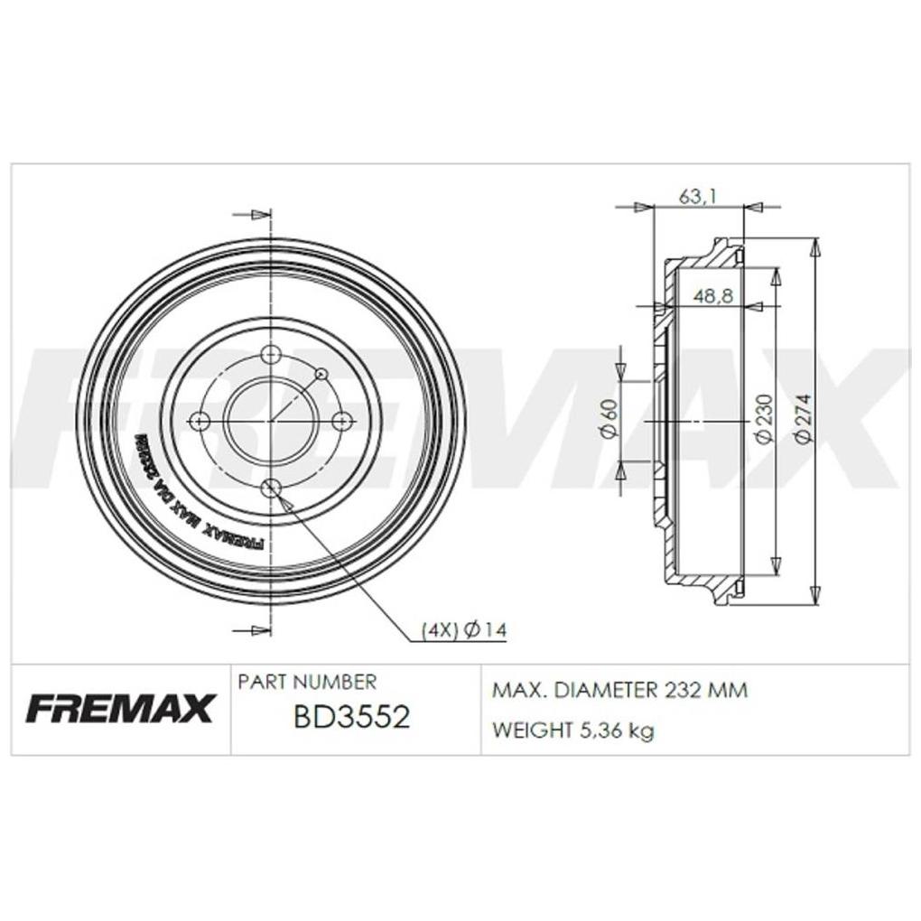 Par de Tambor de Freio Traseiro - Fremax - BD3552