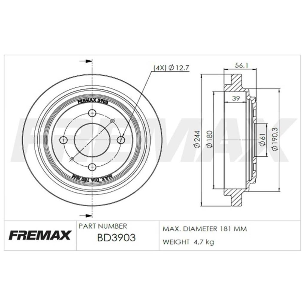 Par de Tambor de Freio Traseiro - Fremax - BD3903