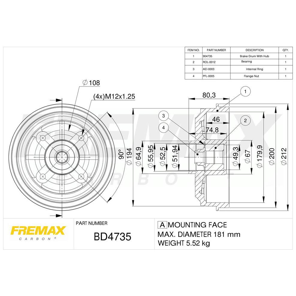Tambor de Freio Traseiro 1 Unidade - Fremax - BD4735KT