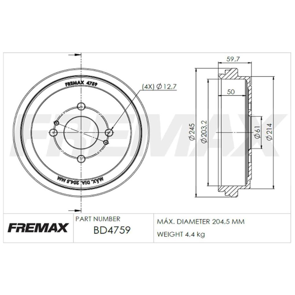 Par de Tambor de Freio Traseiro - Fremax - BD4759