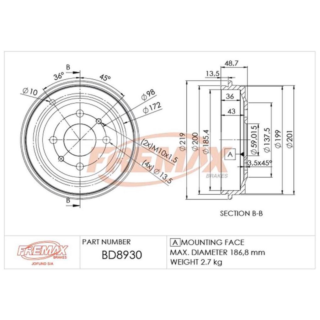 Par de Tambor de Freio Traseiro - Fremax - BD8930