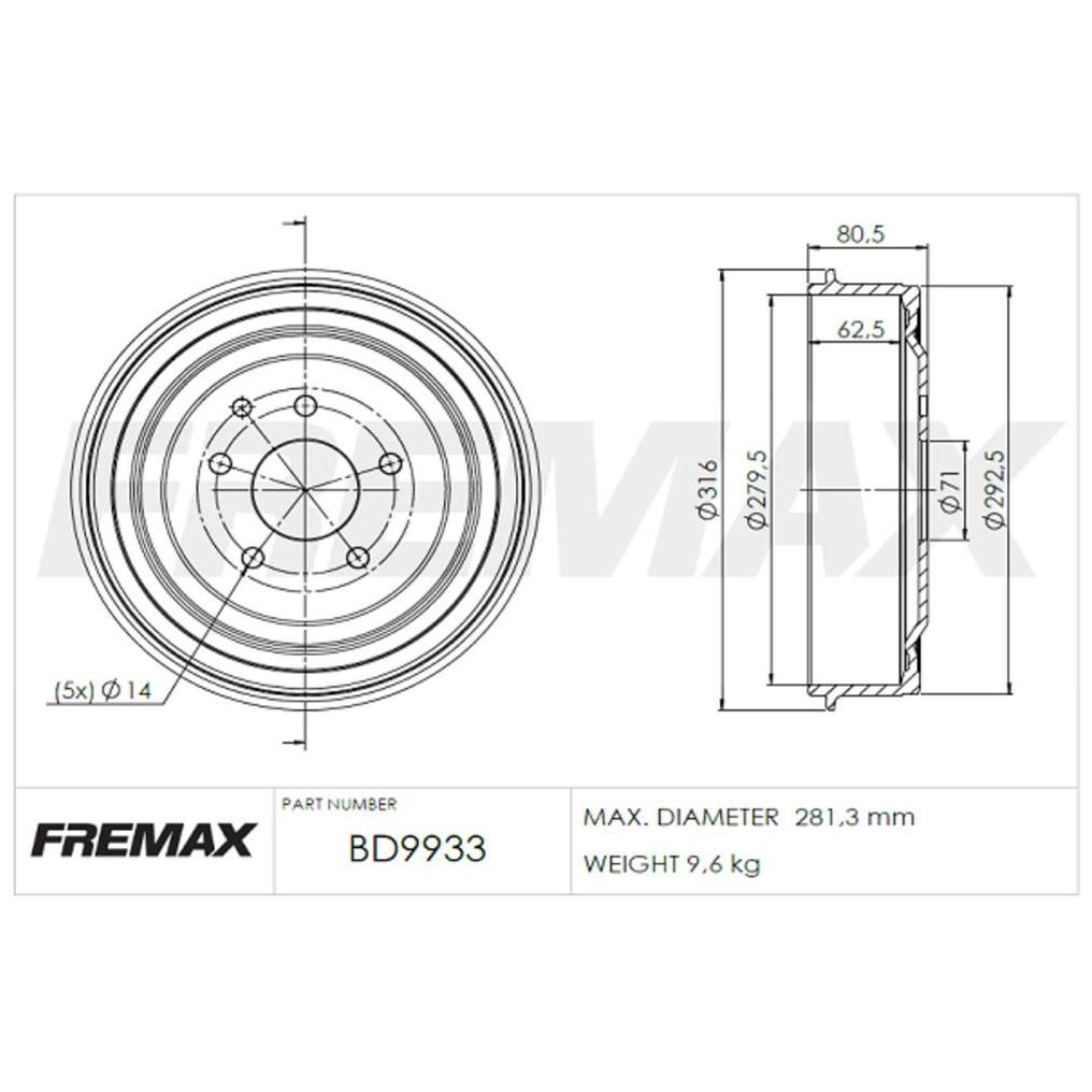 Par de Tambor de Freio Traseiro - Fremax - BD9933