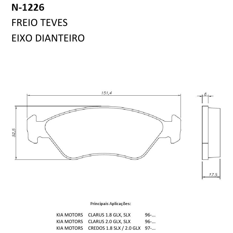 Pastilha de Freio Dianteira para KIA Clarus - Cobreq - N-1226
