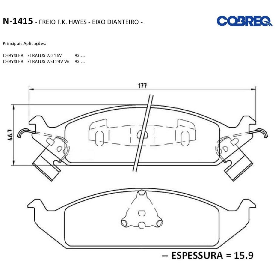 Pastilha de Freio Dianteira para Chrysler Stratus - Cobreq - N-1415