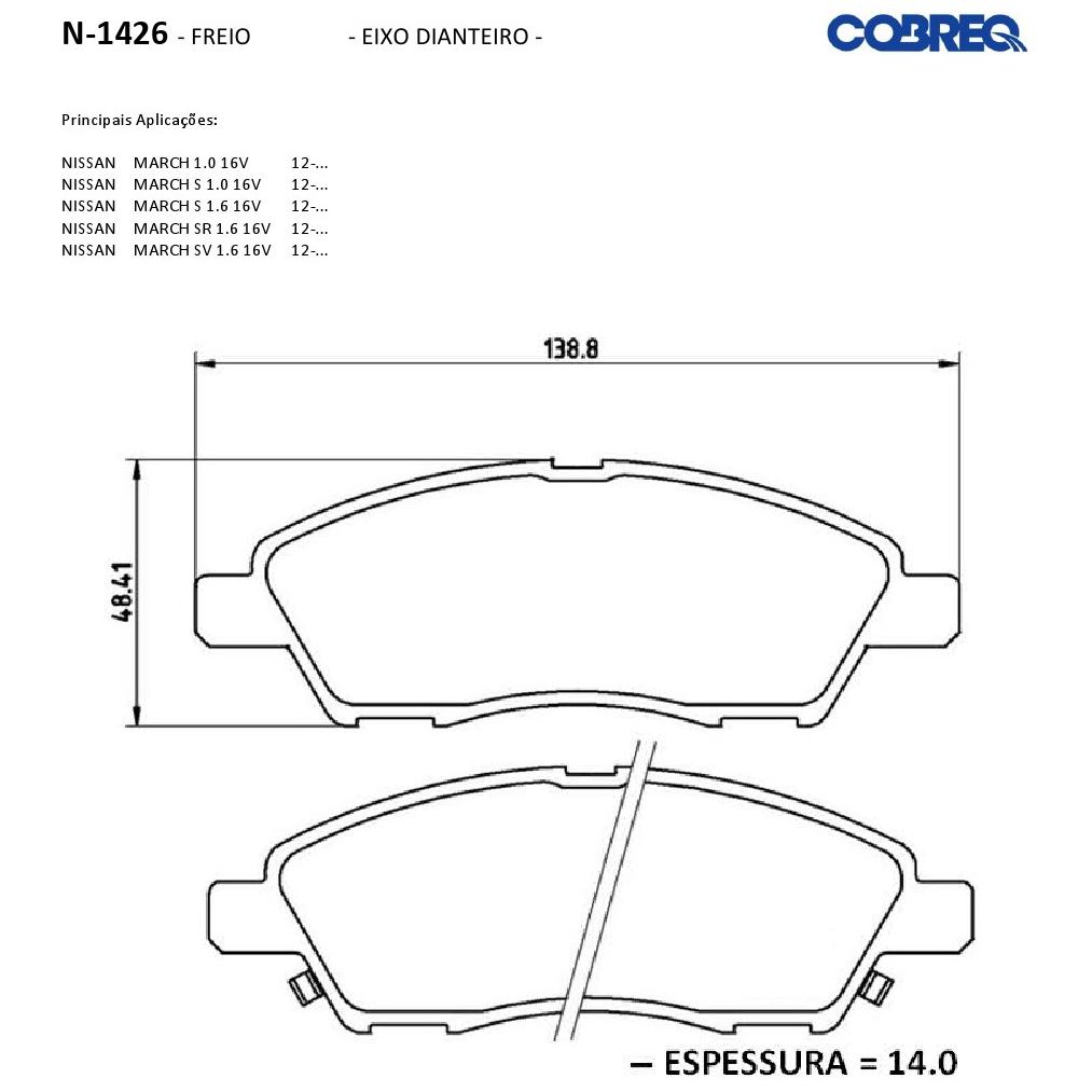 Jogo Pastilha Freio Dianteira Nissan Versa March 1.0 1.6 16v 2014 a 2020 - Cobreq - N-1426
