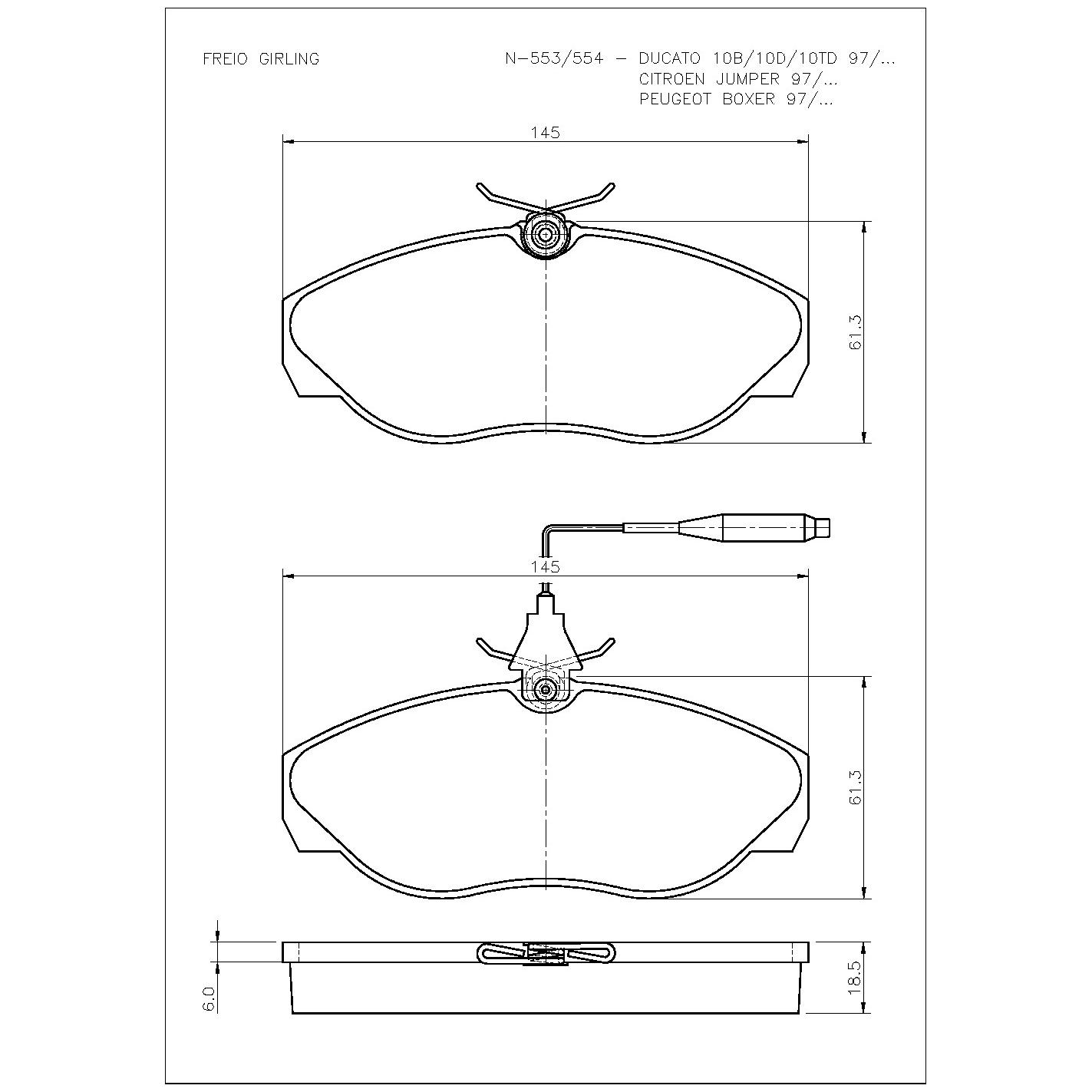 Pastilha de Freio Dianteira para Citroen Jumper e Fiat Ducato - Cobreq - N-553