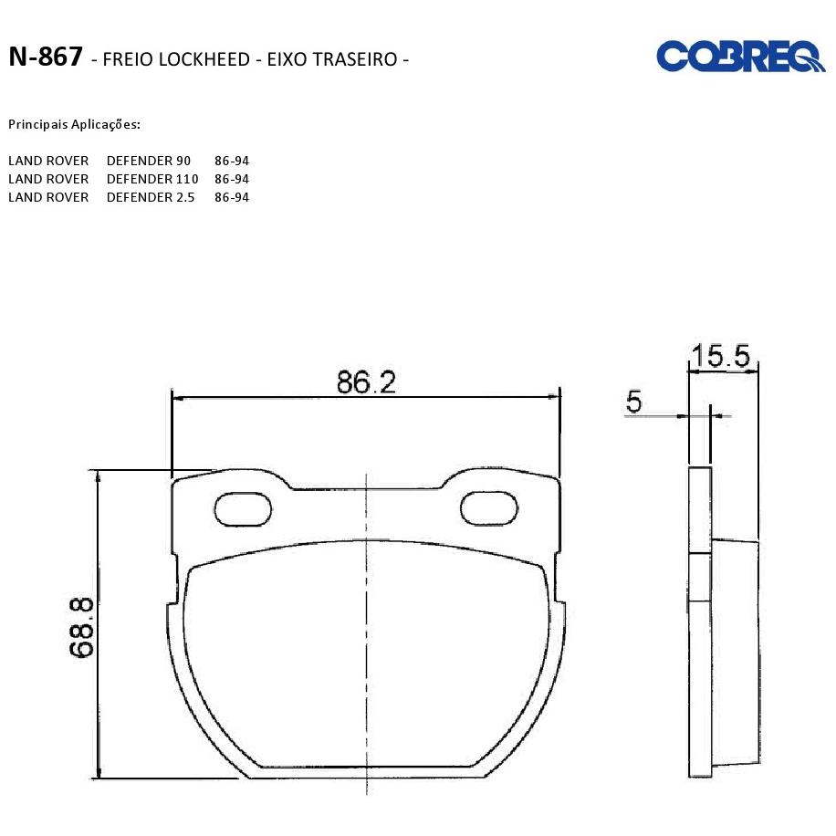 Pastilha de Freio para Land Rover Defender - Cobreq - N-867