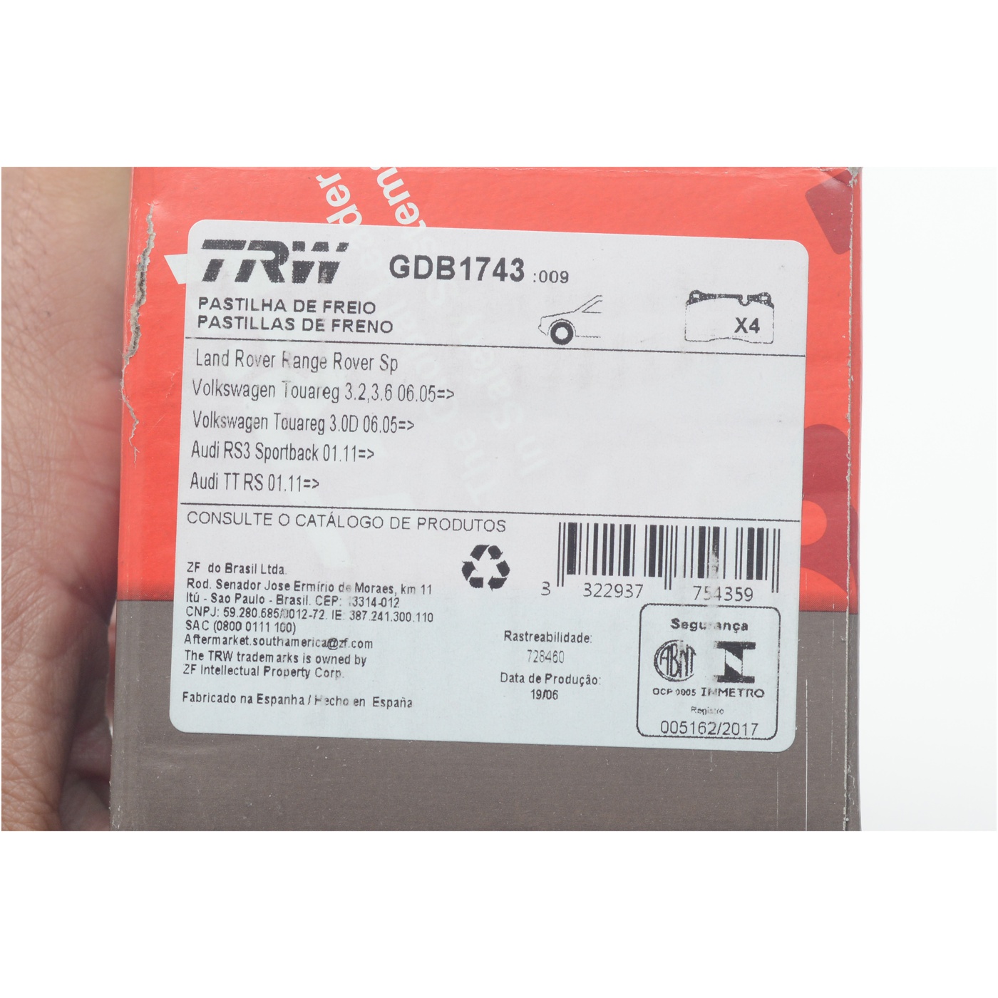 Pastilhas Freio Dianteira Antirruído Cotec para Land Rover Range Rover Sport - TRW - GDB1743