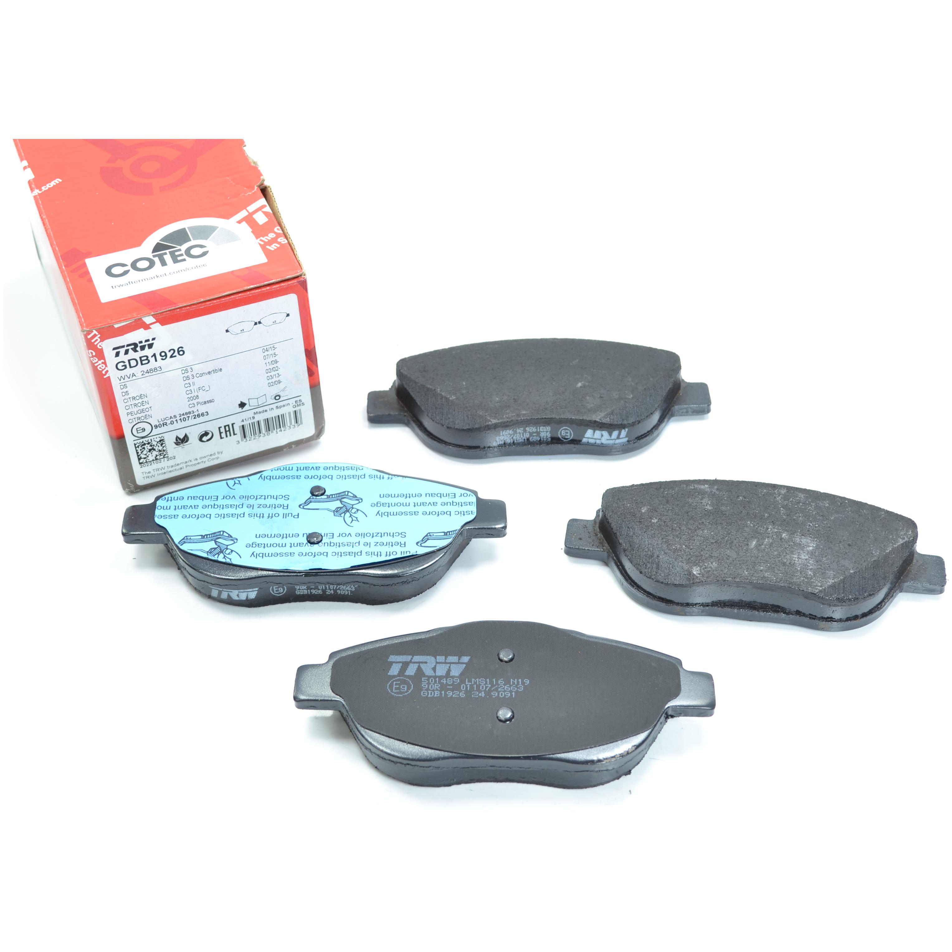Pastilhas Freio Dianteira Antirruído Cotec para Citroen DS3 - TRW - GDB1926