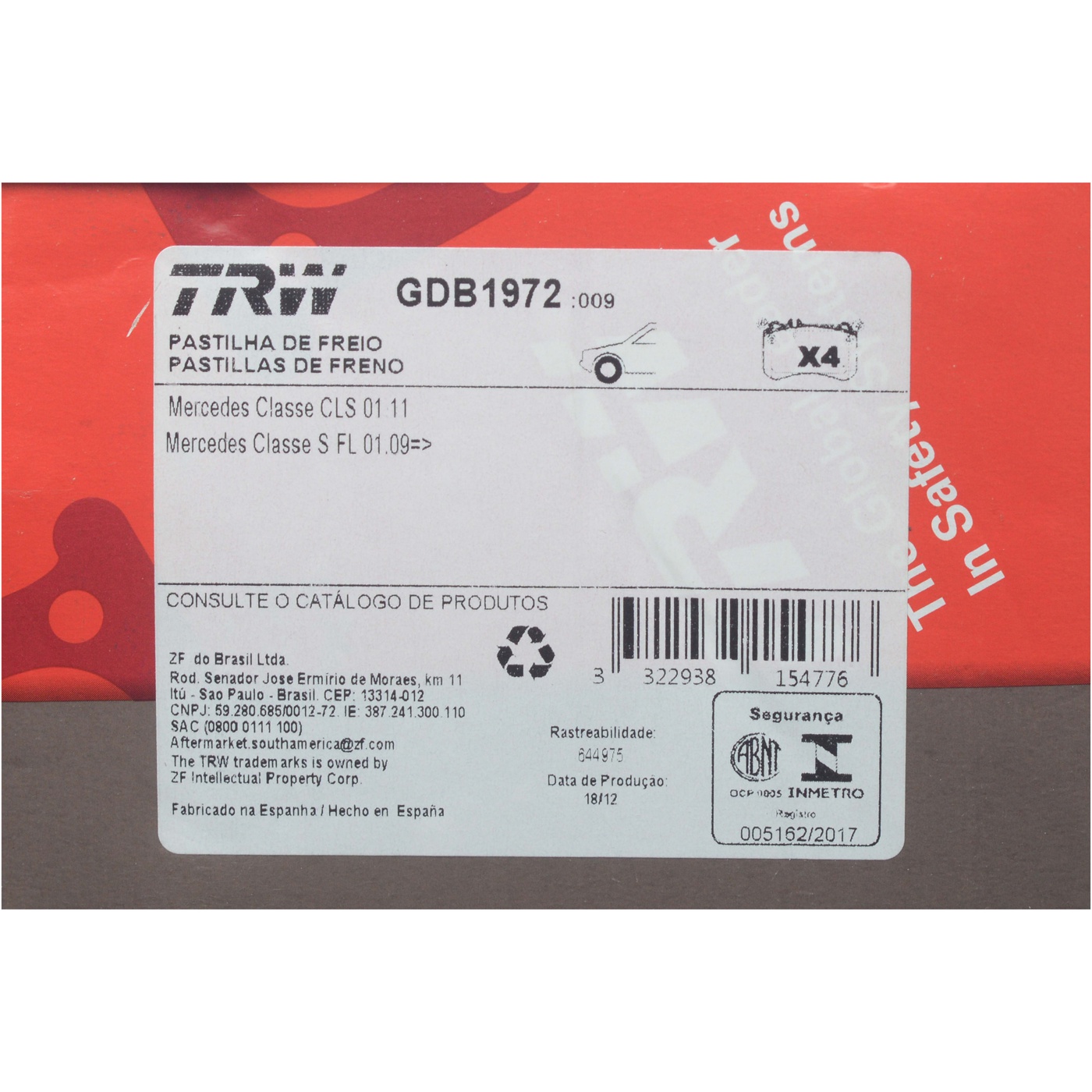 Pastilhas Freio Dianteira Antirruído Cotec para Mercedes-Benz E 500 - TRW - GDB1972